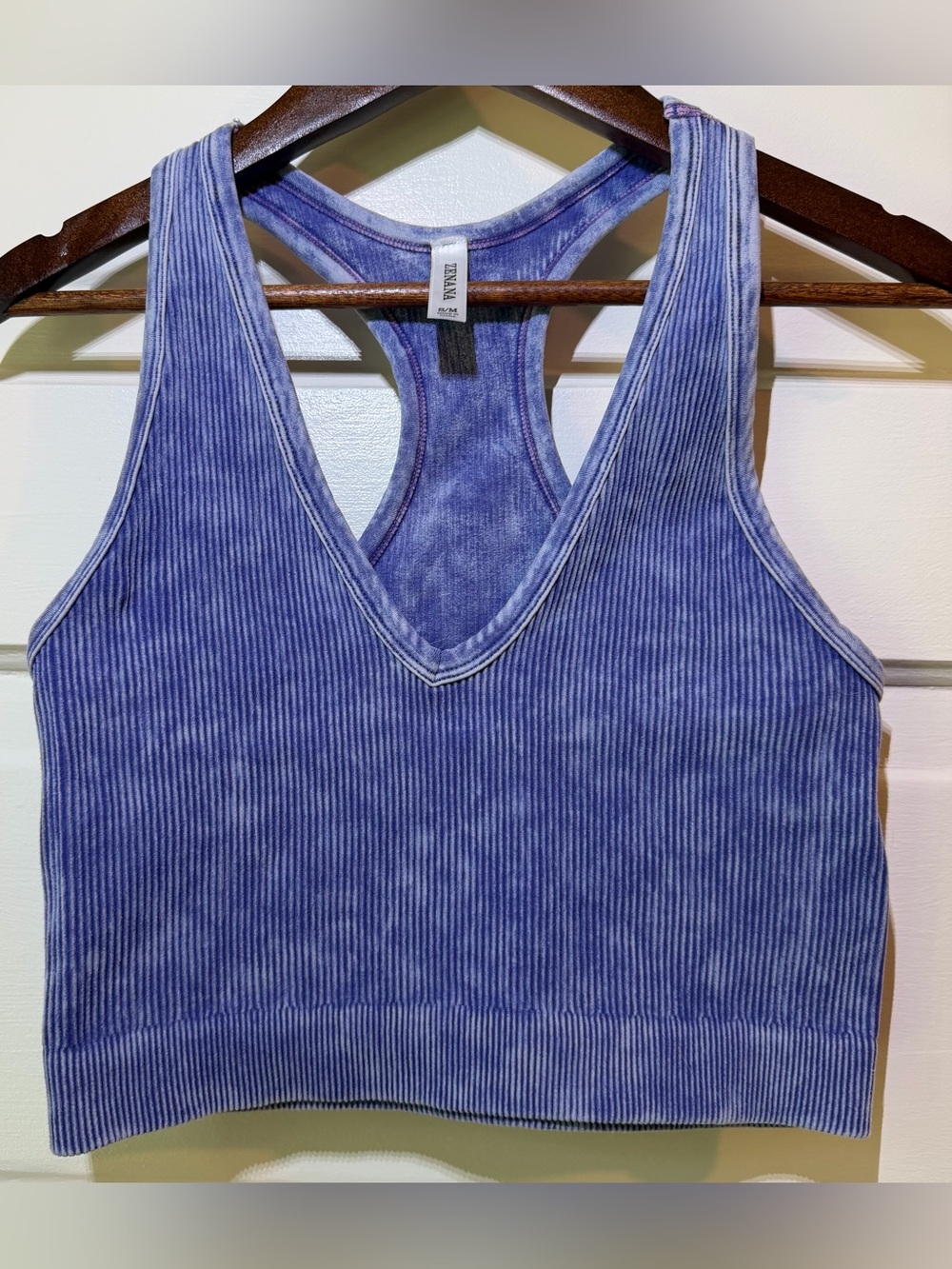 Zenana Faded Purple Ribbed V-Neck Racerback Crop Tank